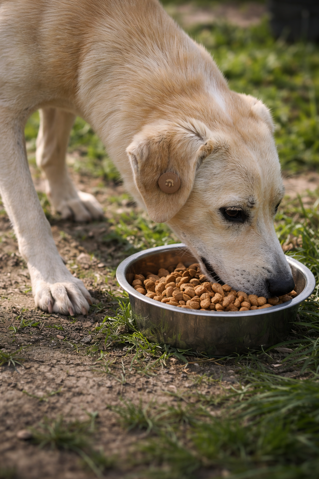 Happy dog with volunteer